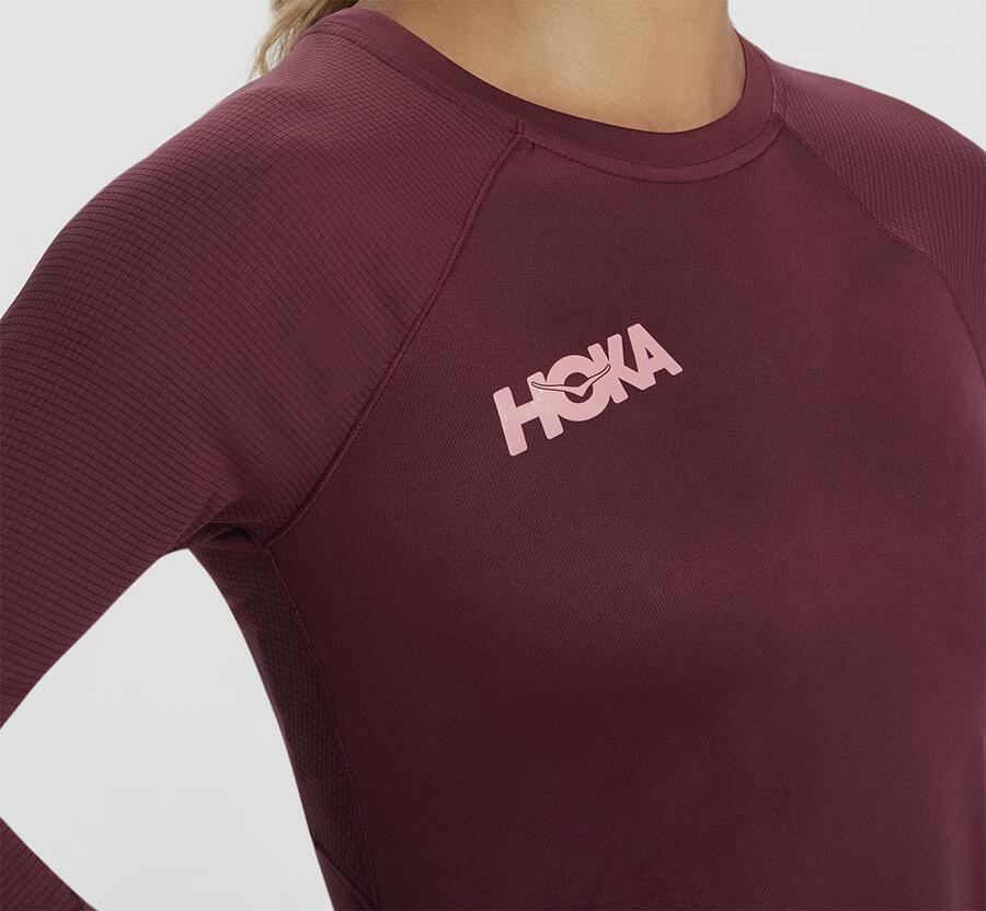 Hoka Australia One One Performance 3/4 Sleeve - Womens Tops Brown - QSLKH-7968